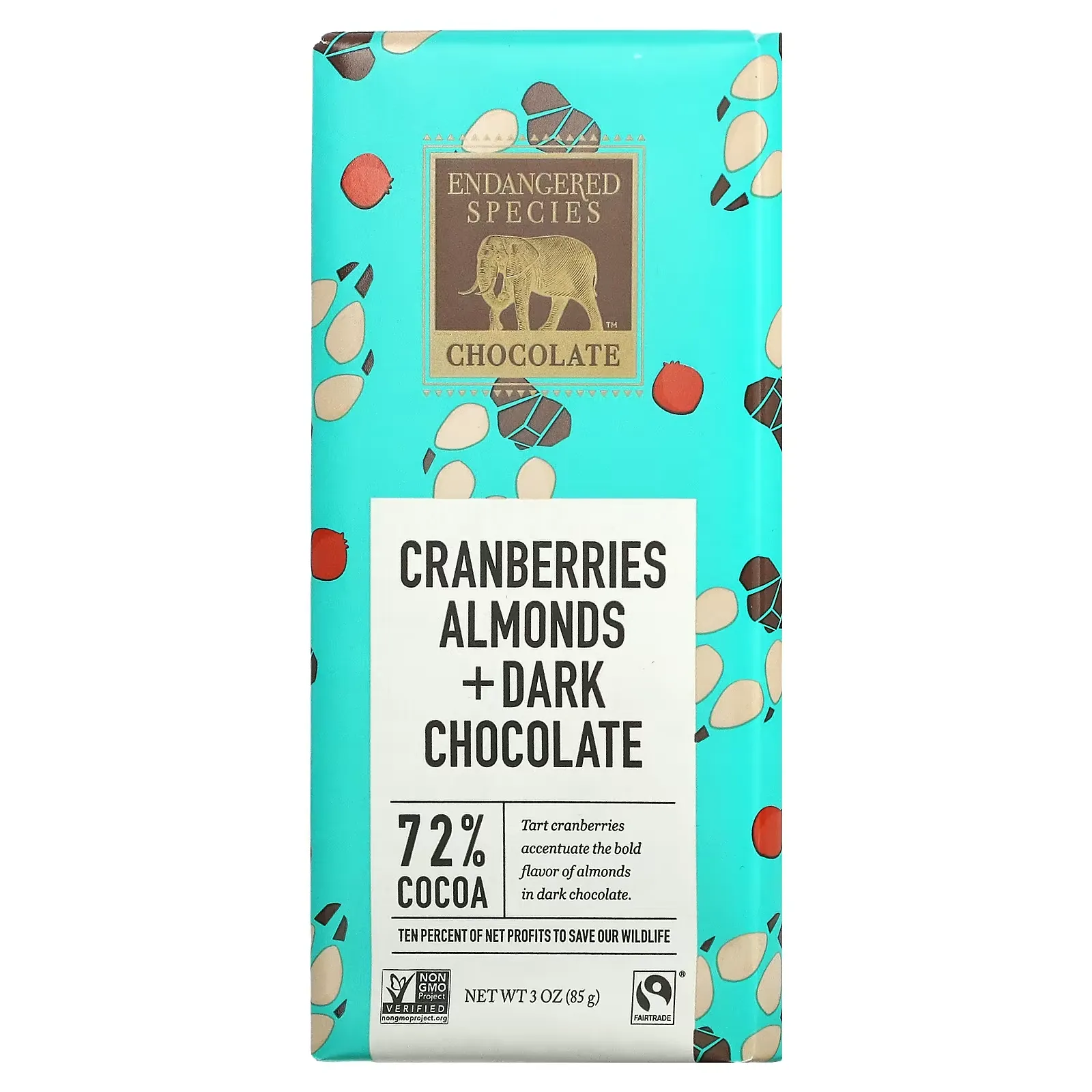 Cranberries, Almonds + Dark Chocolate, 72% Cocoa, 3 oz (85 g)