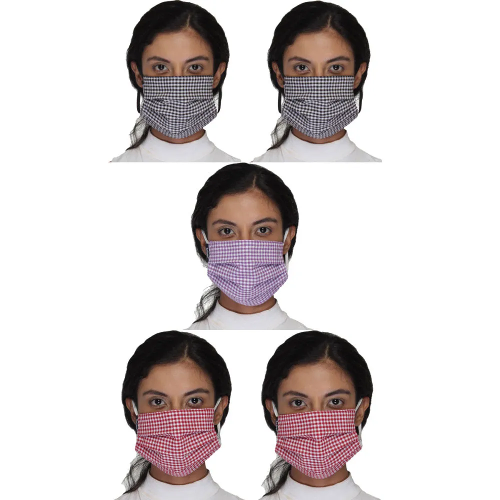 Anekaant Pack Of 5 Multicolor 3-Ply Reusable Checkered Cotton Fabric Fashion Mask