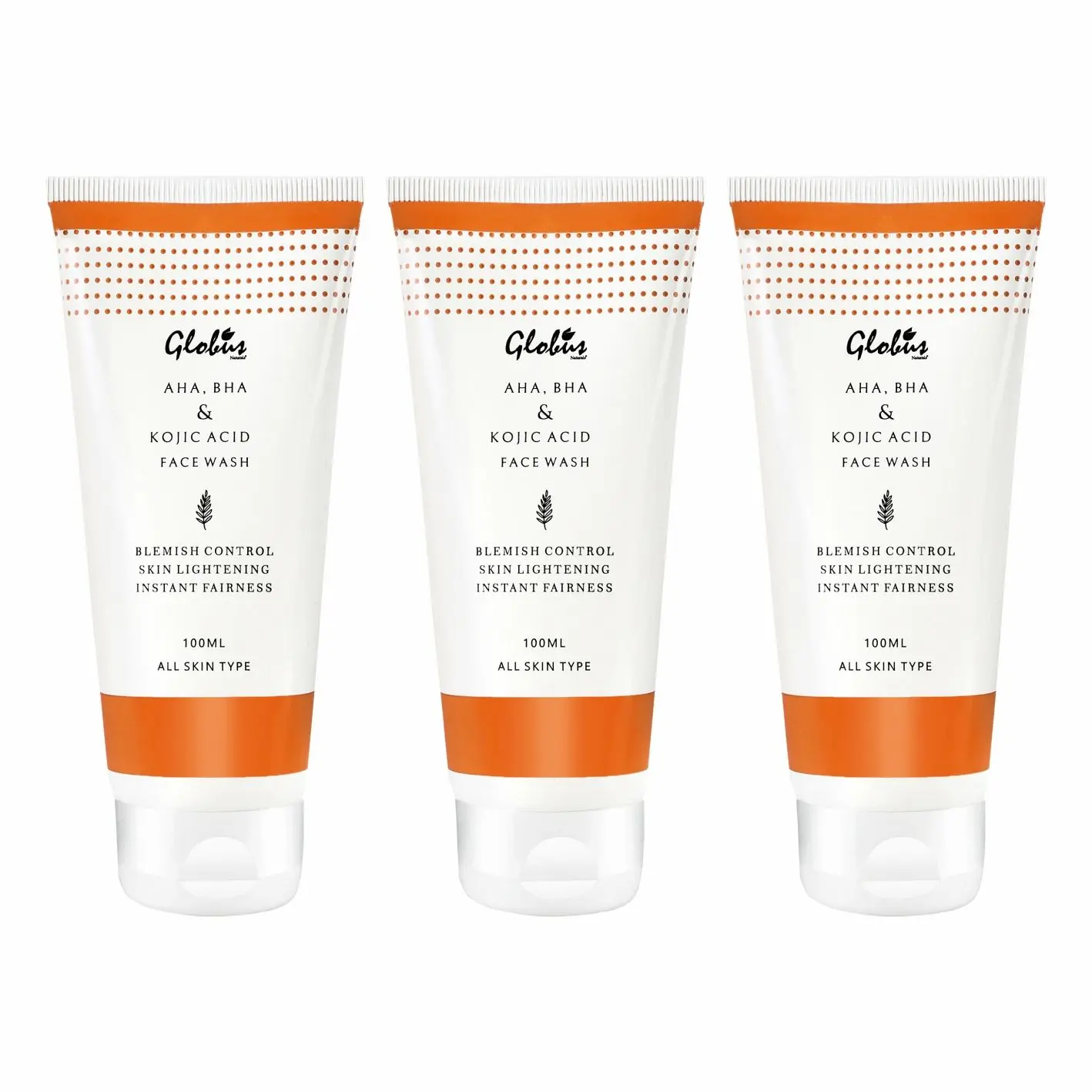 Globus Naturals Youth Extended - Exfoliating Face Wash Cleanser with AHA, BHA & Kojic Acid (100 ml) Pack Of 3