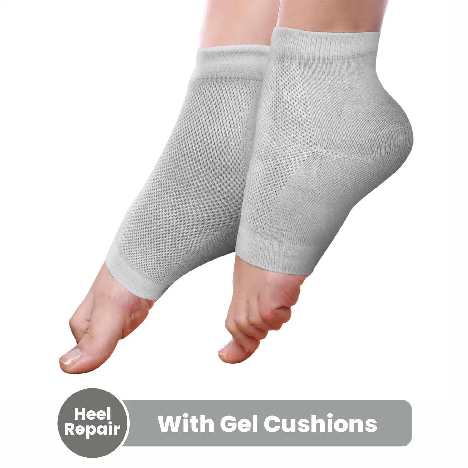 Azah Moisturising Gel Socks For Women & Men- Silicone Cushions For Support & Heel Repair (Grey)