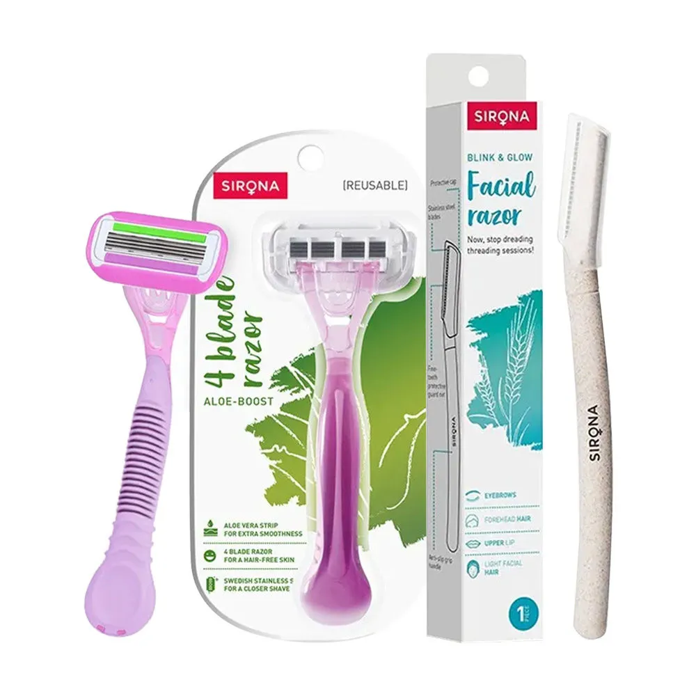 Sirona Blink And Glow Face Razor With Aloe Boost Reusable Body Razor Combo