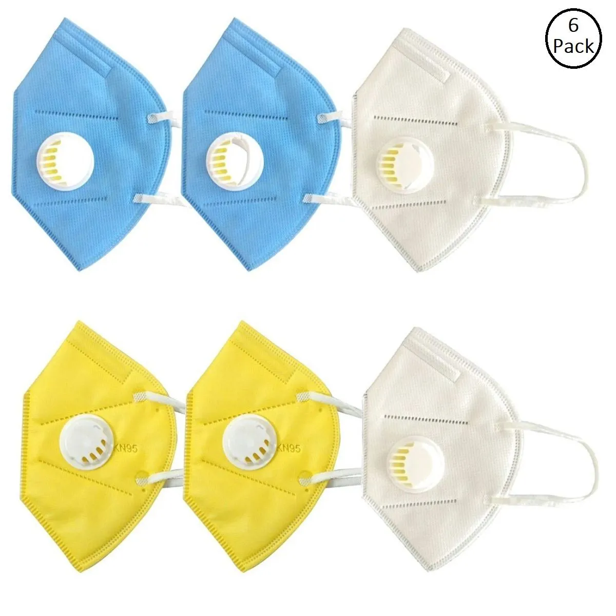 Fabula Pack Of 6 Anti-Pollution Reusable 5 Layer Mask - White Blue Yellow