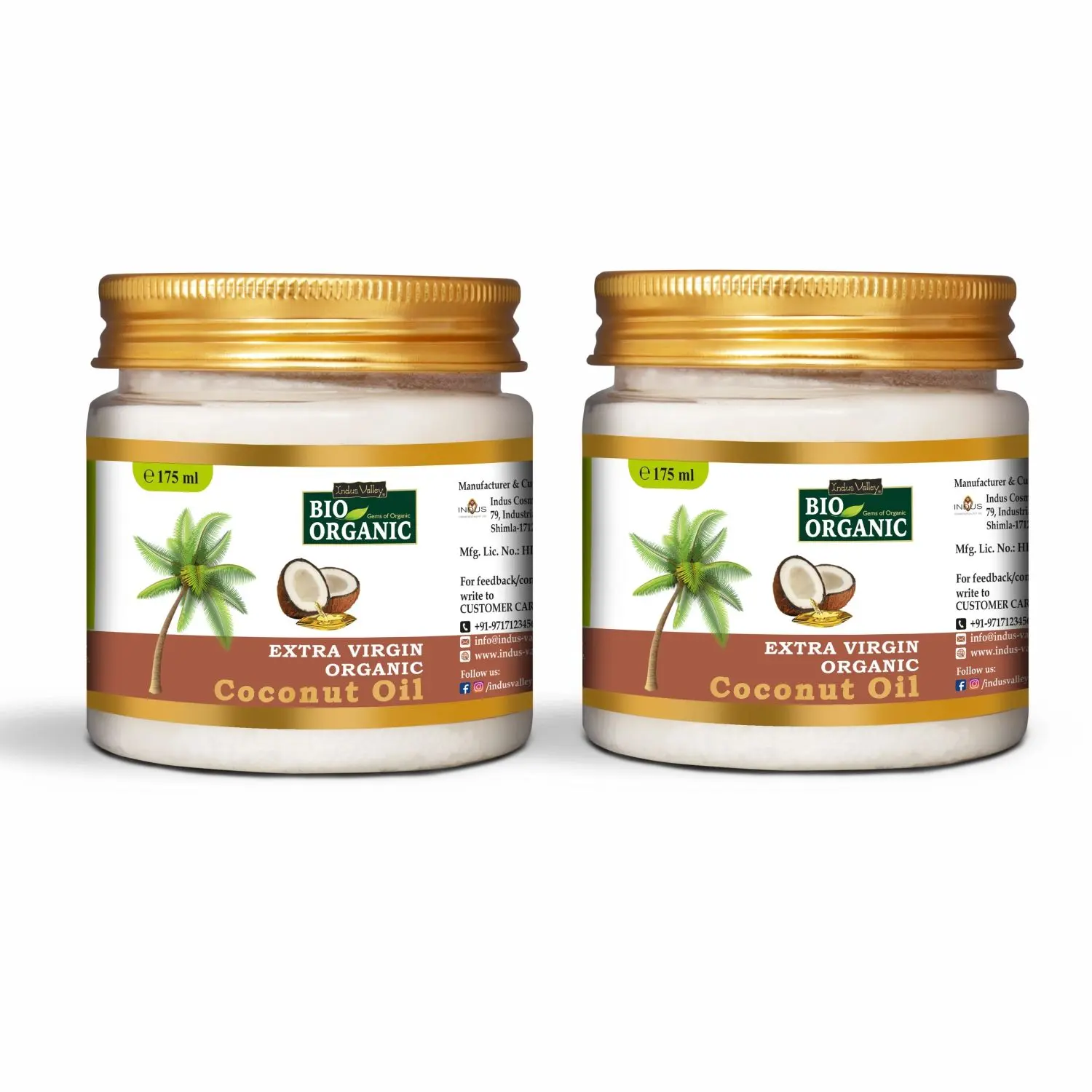 Indus Valley Bio Organic Coconut Oil for Face Moisturizing, Hair, Skin & Body Care- Pack of 2