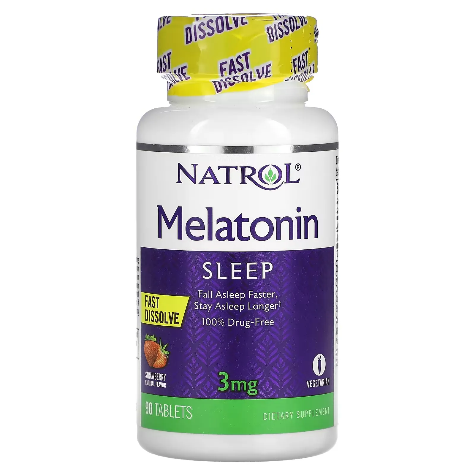 Melatonin, Fast Dissolve, Strawberry, 3 mg, 90 Tablets