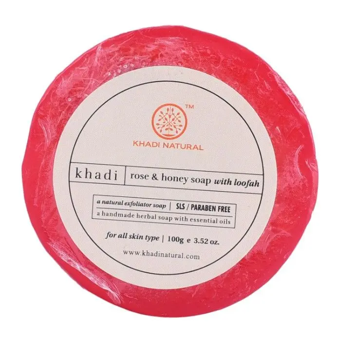 Khadi Natural Rose & Honey Soap With Loofah| SLS & paraben - (100g)