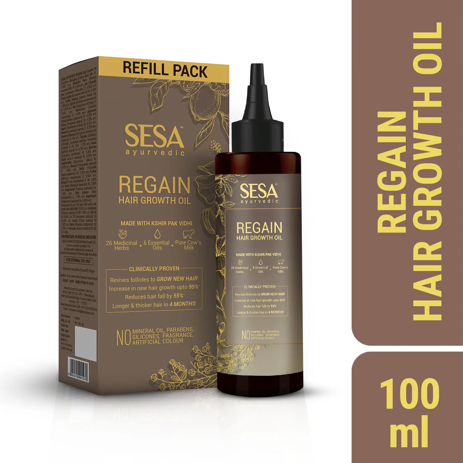 SESA Ayurvedic Regain oil Refill pack I Reduces Hairfall I Hair grwoth Oil I Boosts Hair Growth I 100% Natural I Ayurvedic certified | Clinically Proven