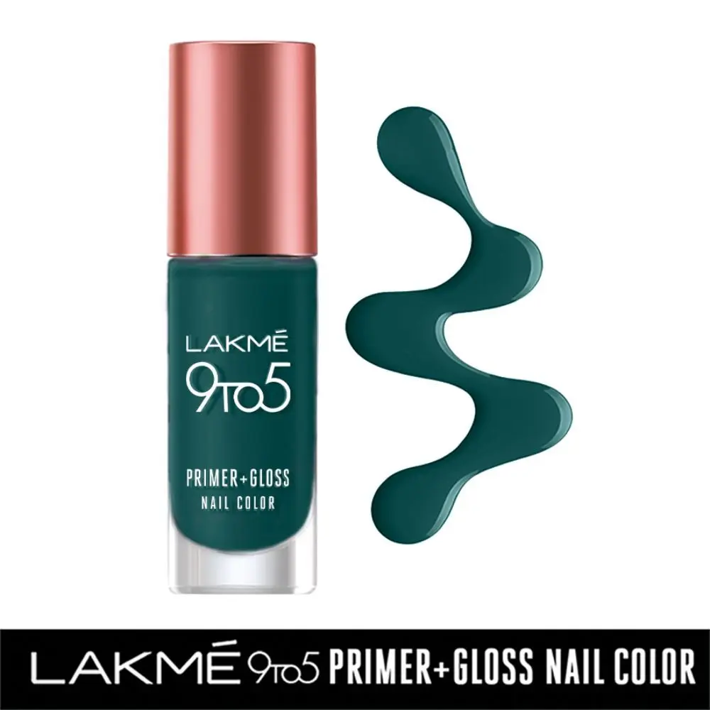 Lakme 9 to 5 Primer + Gloss Nail Colour, EmeraldPower, 6ml