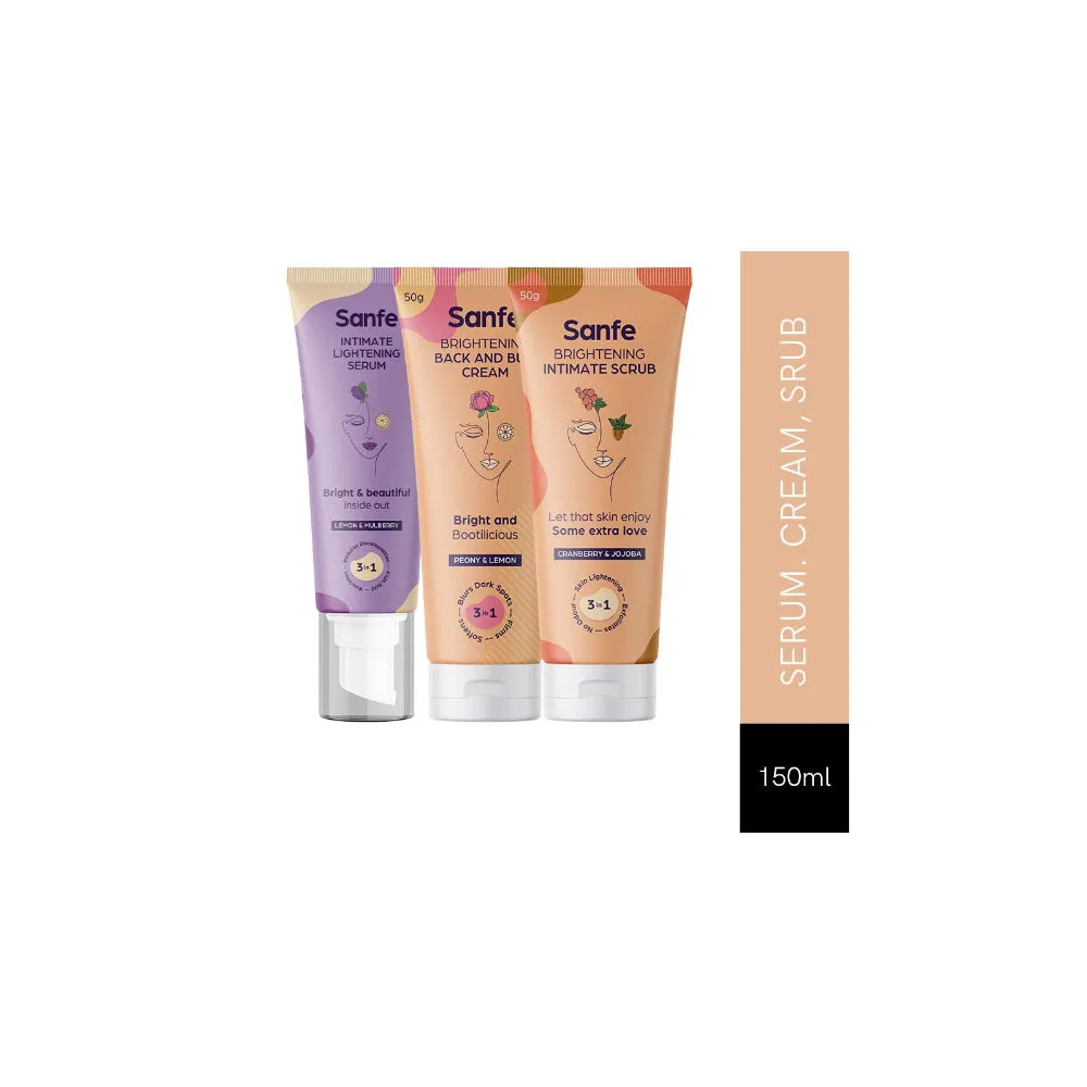 Sanfe Intimate Lightening Serum, Brightening Back And Bum Cream And Intimate Scrub Combo