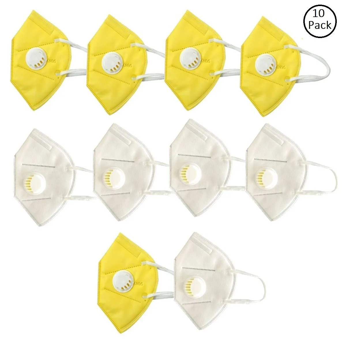 OOMPH Pack of 10 Anti-Pollution Reusable 5 Layer Mask - White Yellow