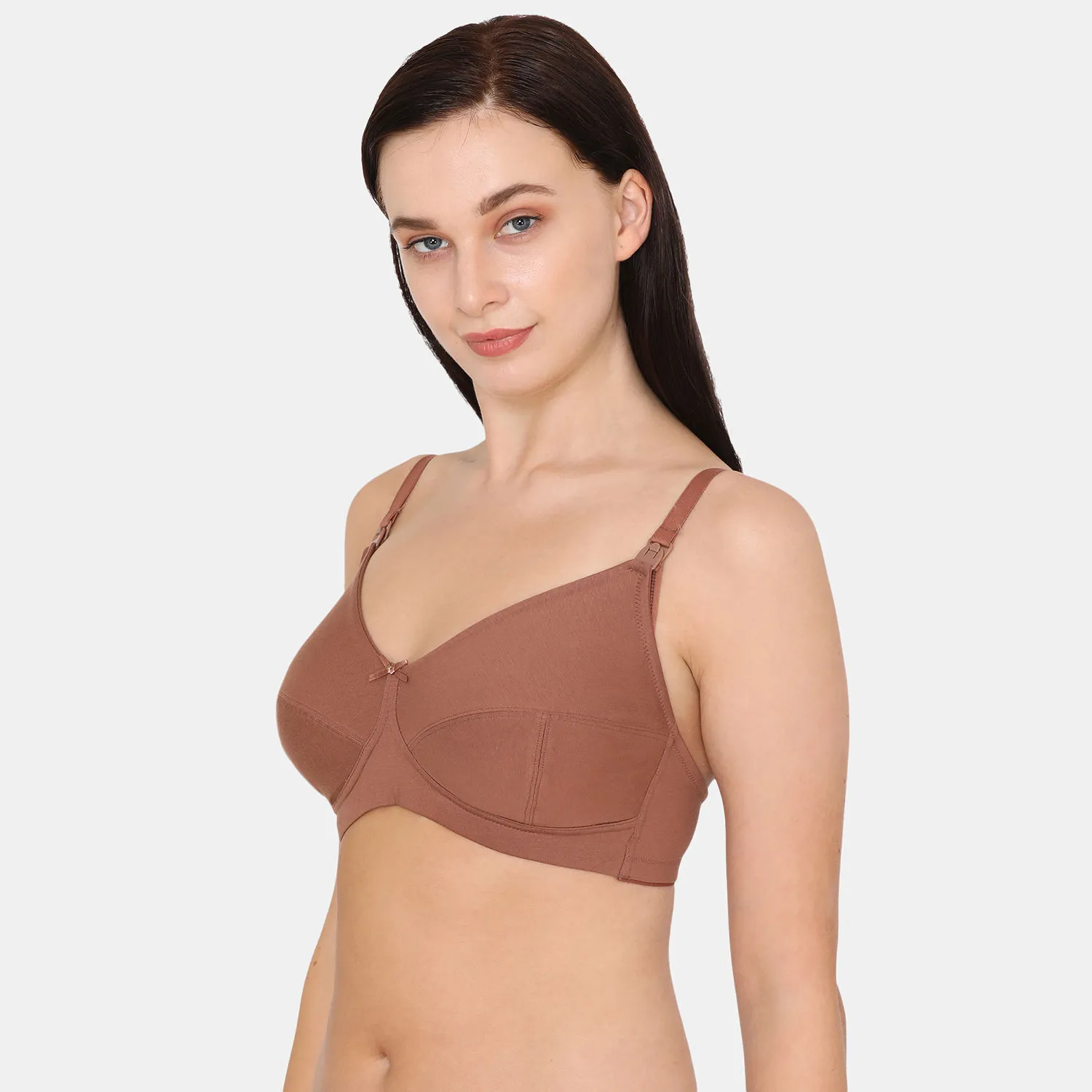 Zivame Curvy Double Layered Non Wired Full Coverage Maternity Bra Supper Support Bra - Brown (34DD)