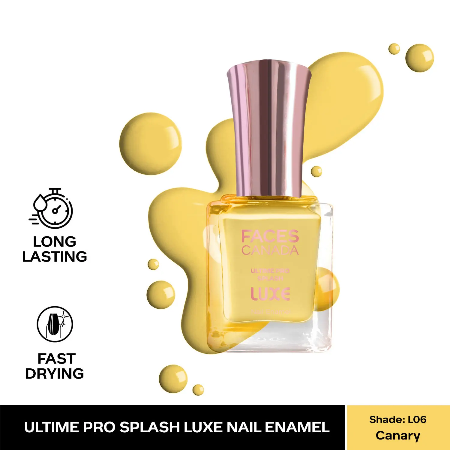 FACESCANADA Ultime Pro Splash Luxe Nail Enamel I Quick-drying I Long lasting I Even-Finish I Vegan I Cruelty-free I Non-Toxic I Ethanol-free I Canary (L06)12ml