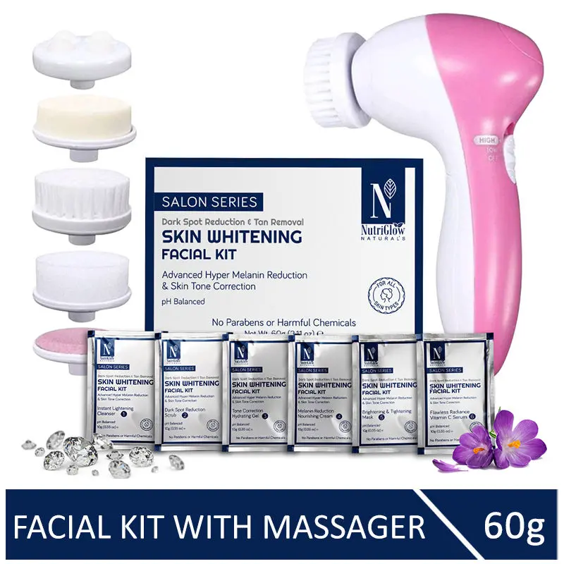 NutriGlow NATURAL'S Advanced Pro Formula Skin Whitening Facial Kit(60 gm) with 5 in 1 Rotating Face Massager