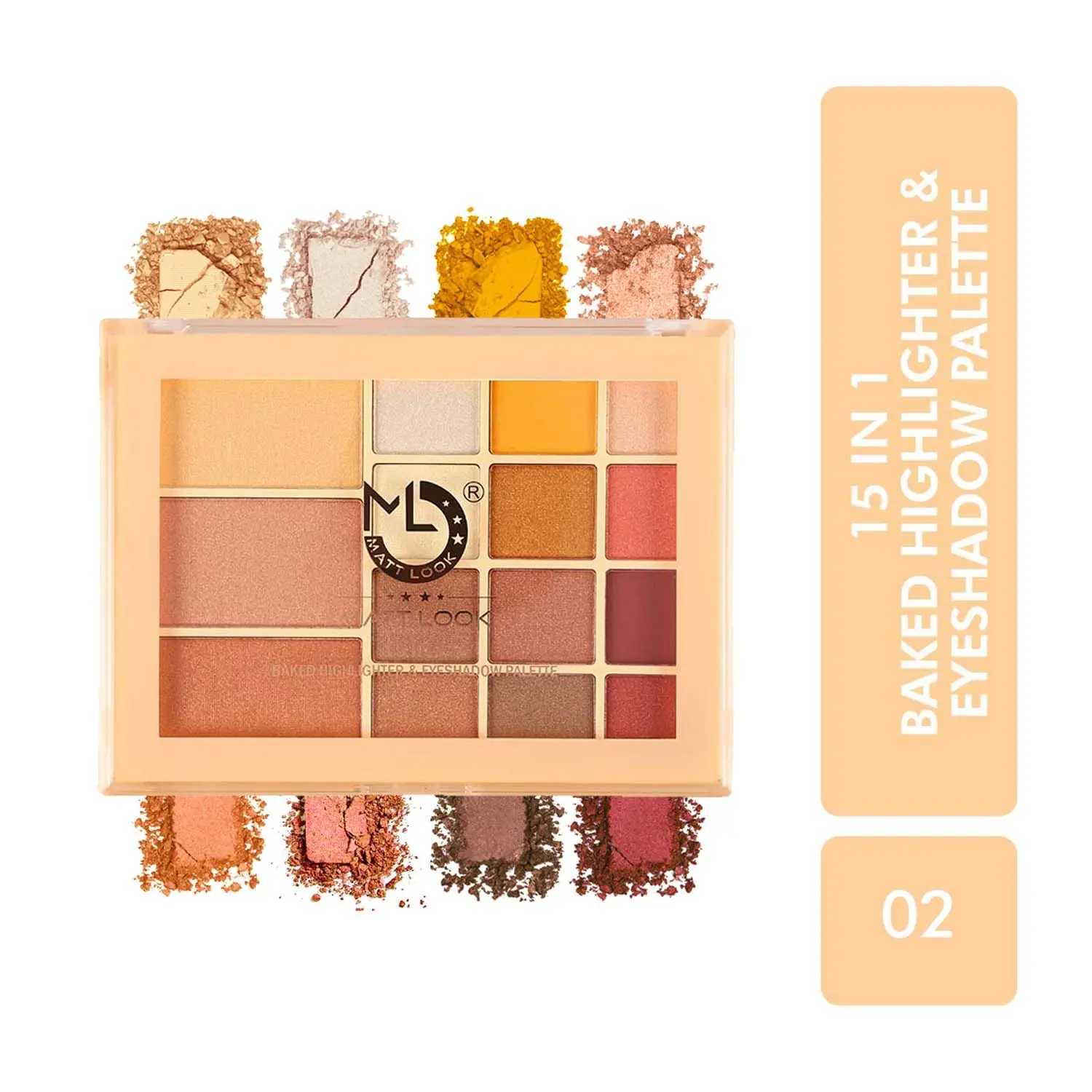 Matt look 15 in 1 Baked Highlighter & Eyeshadow Palette, Face Makeup, Multicolor-2 (33.6gm)