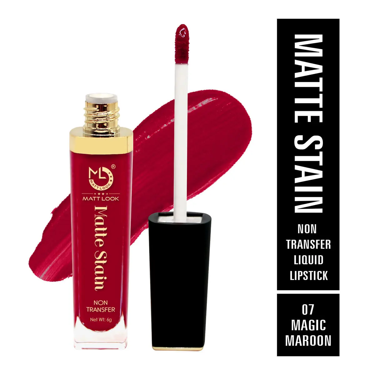 Mattlook Lip Gloss Creamy Matte Stain Lipstick, Non Transfer, Highly Pigmented Colour, Long Lasting, Waterproof, Liquid Lipstick, Magic Maroon (6gm)