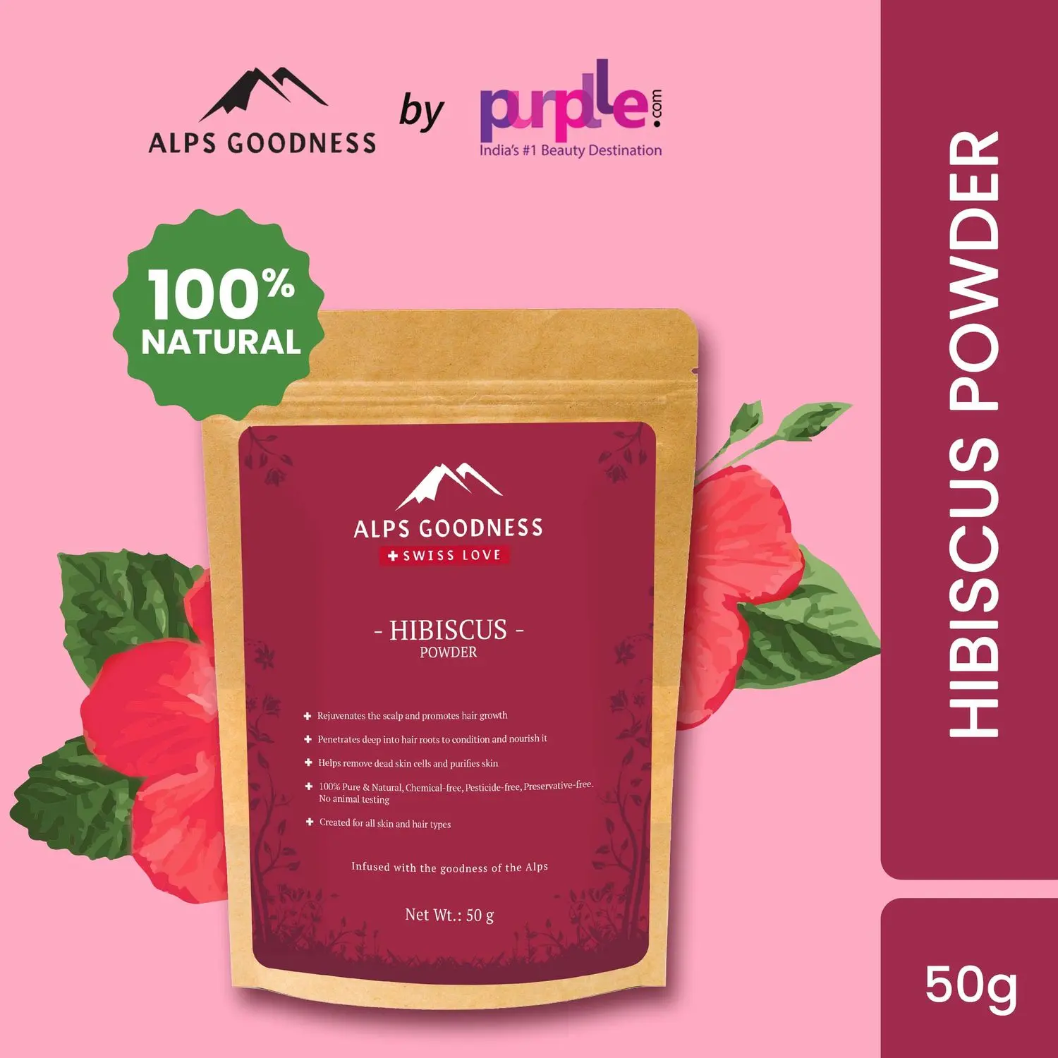 Alps Goodness Powder - Hibiscus (50 g) | Gurhal Powder| Japapushpa Powder| 100% Natural Powder | No Chemicals, No Preservatives, No Pesticides | Hair Mask| Face Mask | RHair Mask for hair growth | Face Mask for dull skin