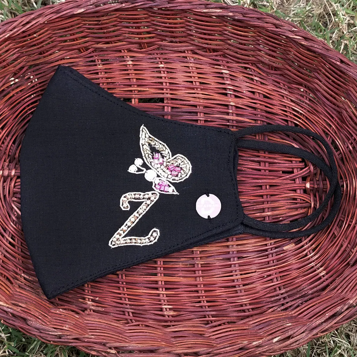 Diya Aswani Black Personalised Mask Letter Z With Butterfly