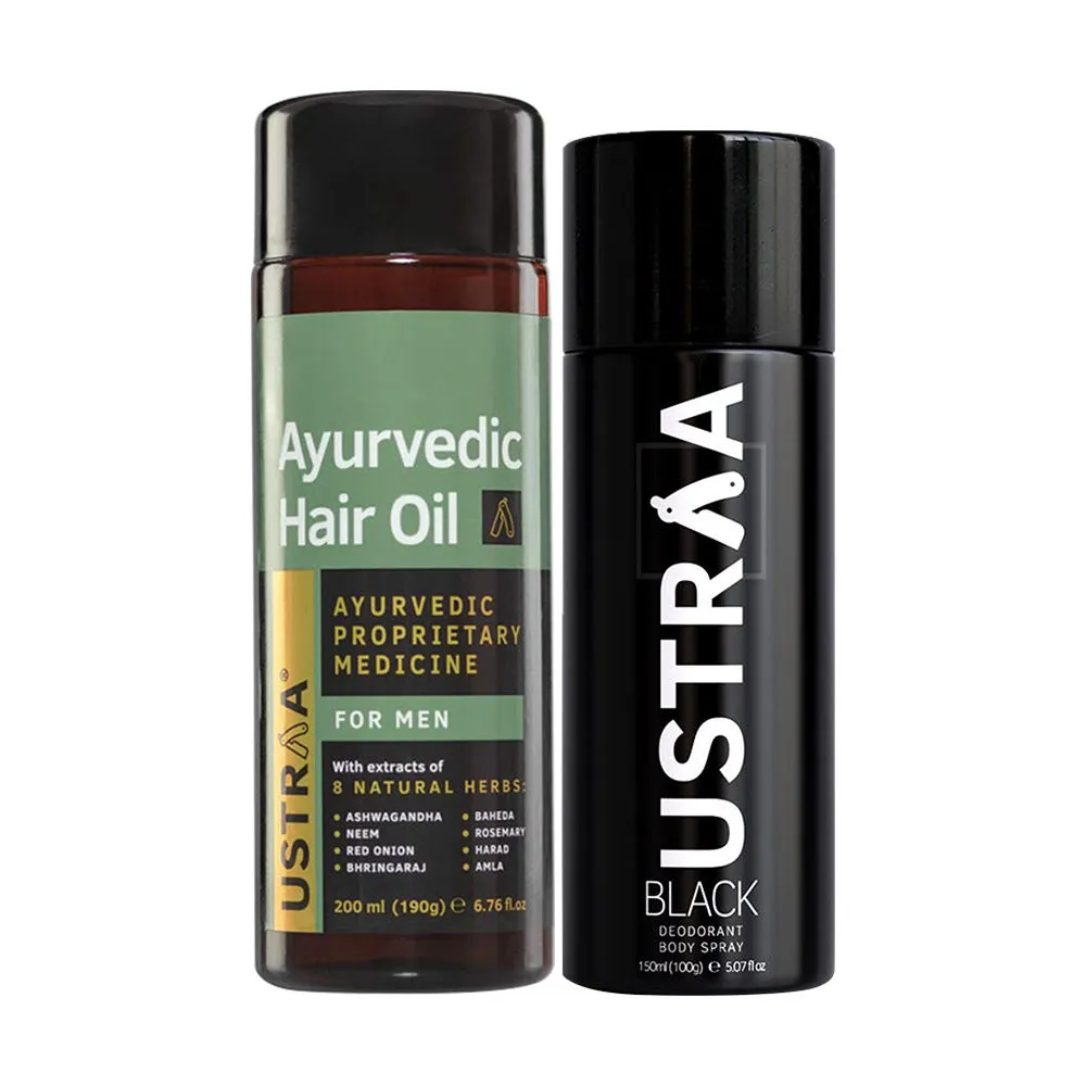 Ustraa Black Deodorant 150ml & Ayurvedic Hair Oil 200ml - 2pcs