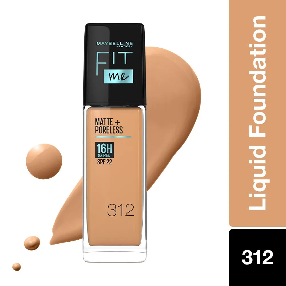 Maybelline New York Fit Me Matte+Poreless Liquid Foundation 312 - Golden | Matte Finish with 16 HR Oil Control + SPF 22