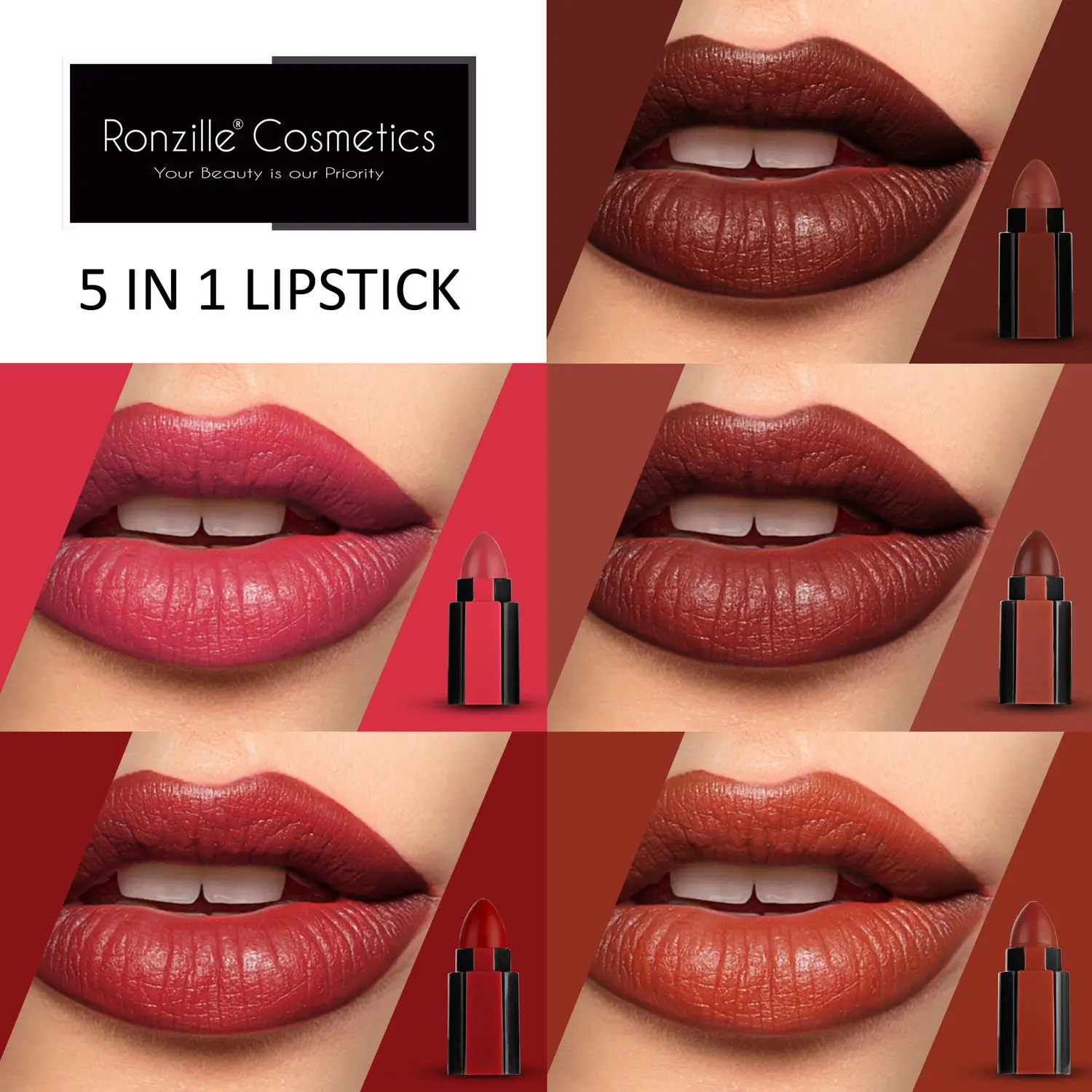 Ronzille Fantastic 5 Step Lipstick 5 in 1 Lipstick -A