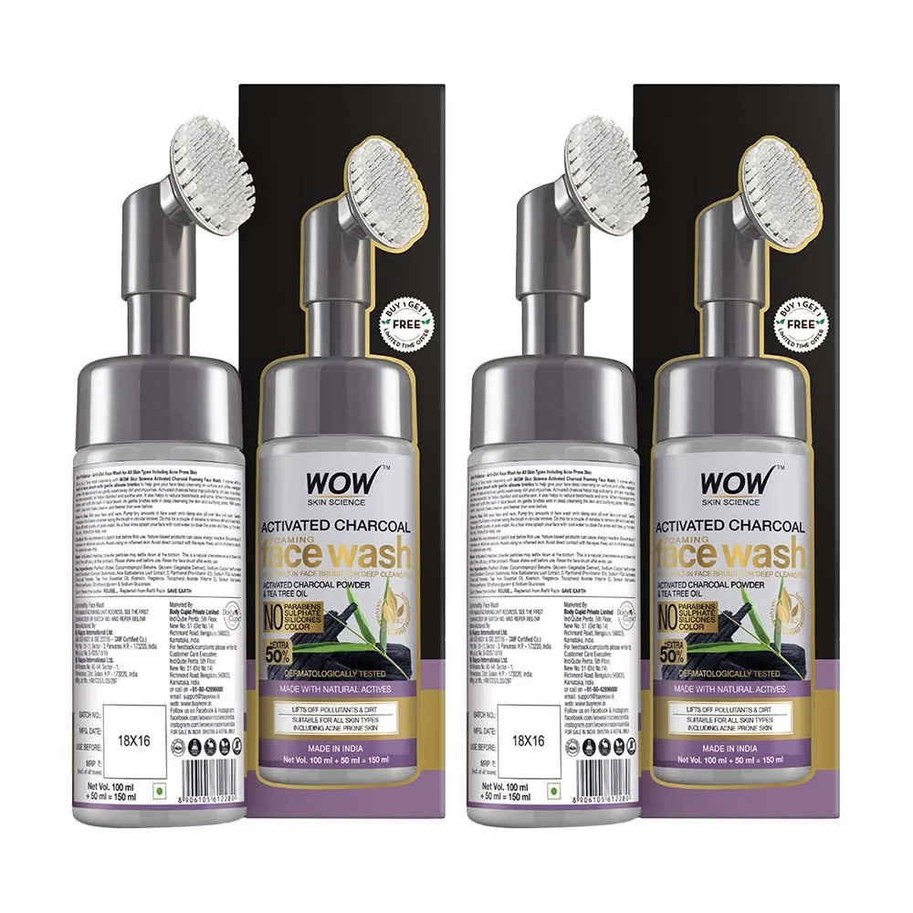 WOW Skin Science Charcoal Foaming Face Wash With Built-in Face Brush Extra 50%(buy 1 Get 1 Free)