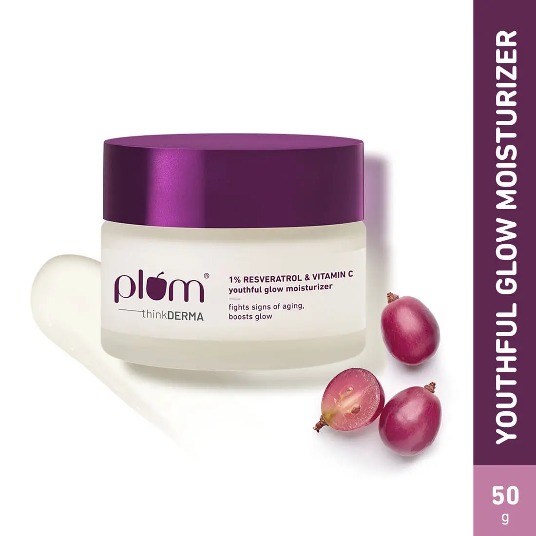 Plum thinkDERMA 1% Resveratrol & Vitamin C Youthful Glow Moisturizer | Fights Signs of Ageing| Boosts Glow | 100% Vegan | 50g