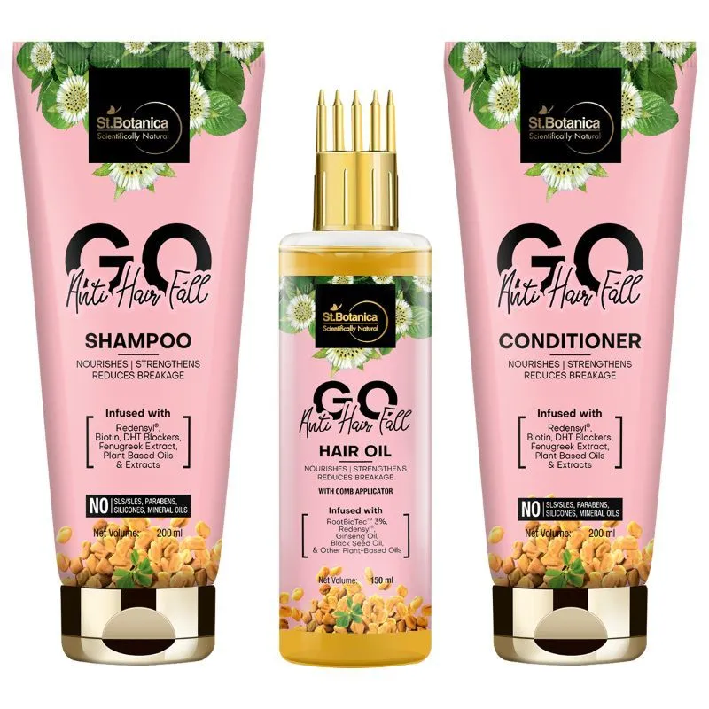 St.Botanica Go Anti Hair Fall Shampoo + Conditioner + Hair Oil With Comb Applicator