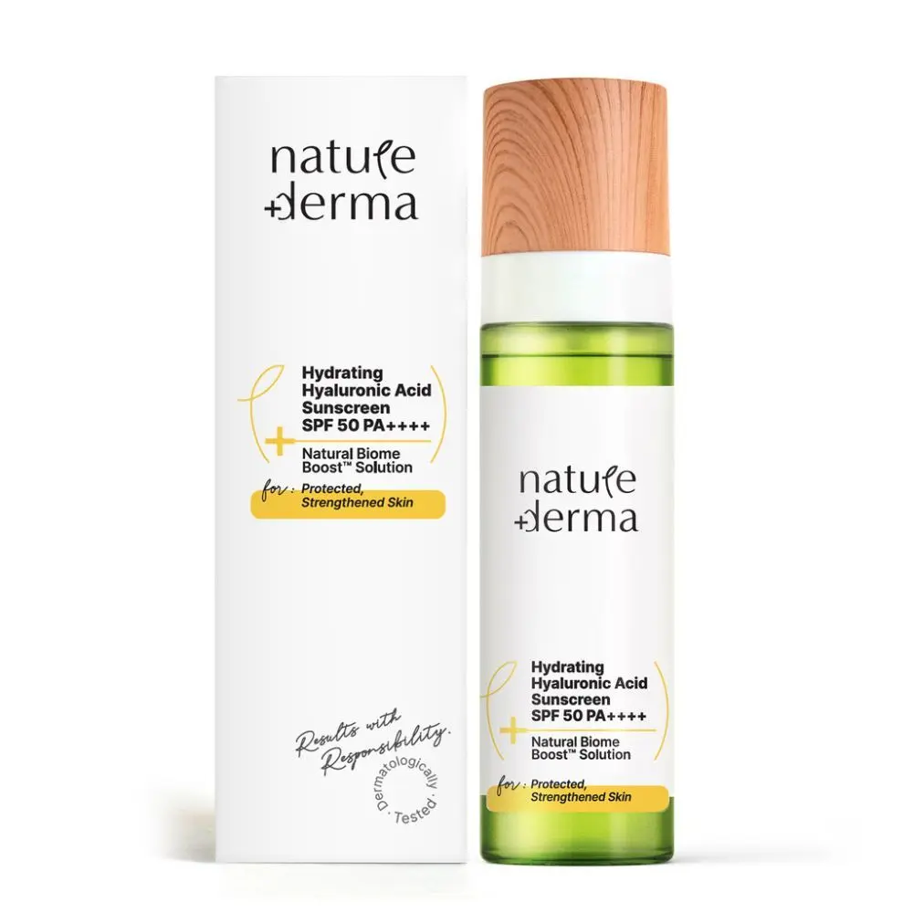 Nature Derma Hydrating Hyaluronic Acid Sunscreen SPF 50 PA++++ with Natural Biome-Boost™ Solution For Protected, Strengthened Skin