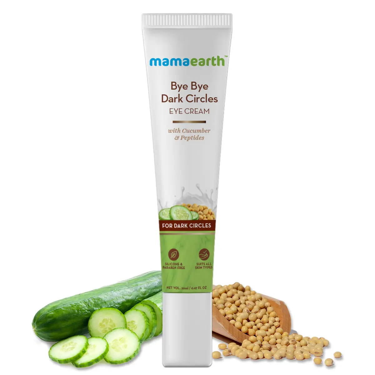 Mamaearth Bye Bye Dark Circles, Under Eye Cream for Dark Circles, with Cucumber & Peptides (20 ml)