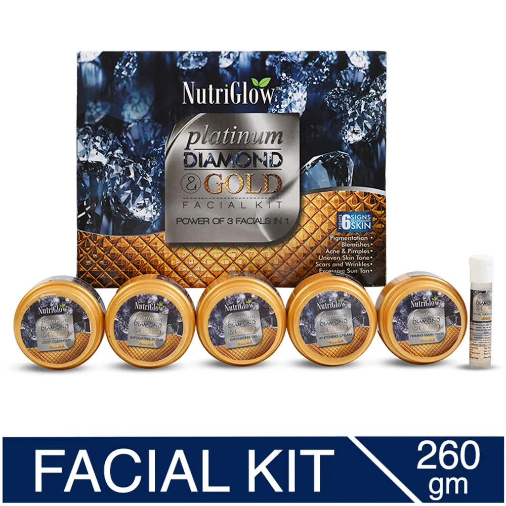 NutriGlow Platinum, Diamond & Gold Facial Kit For Soothes Skin/ Power of 3 Facials in 1, 260 gm