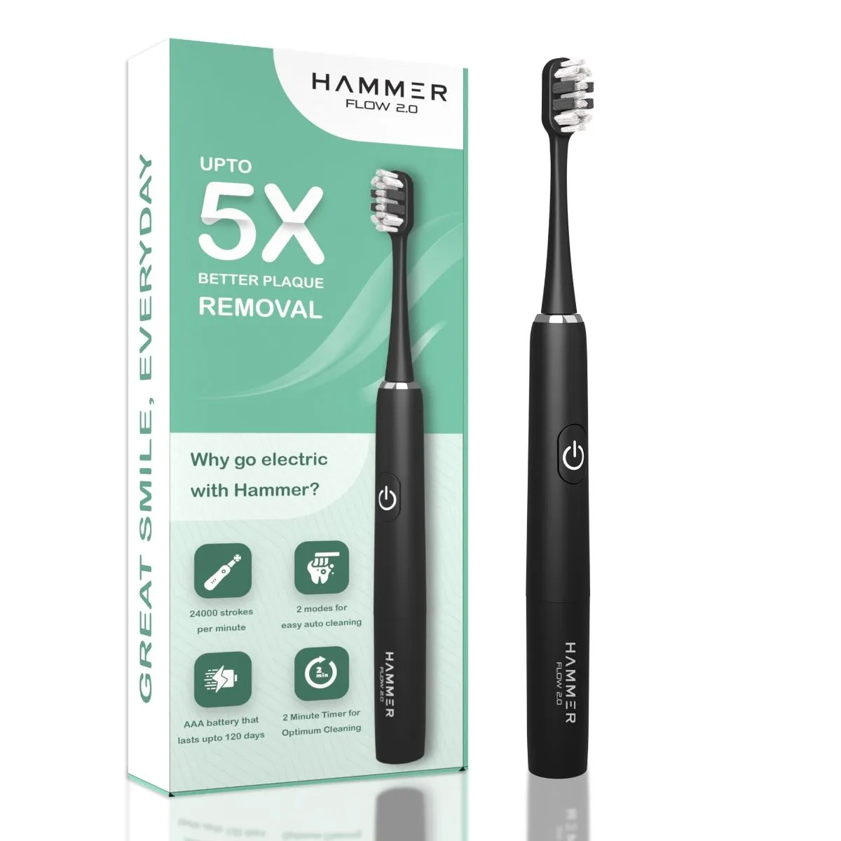 HAMMER Flow 2.0 Electric Toothbrush - Black