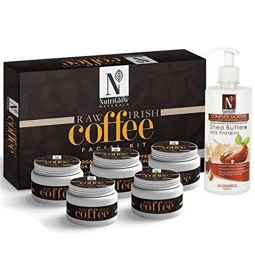 NutriGlow NATURAL'S Raw Irish Coffee Facial Kit (260gm) With Shea Butter Body Lotion (500ml) For Natural Glowing