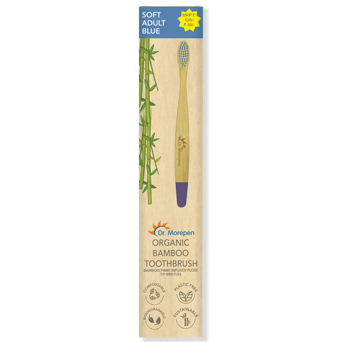 DR. MOREPEN Organic Bamboo Toothbrush For Adults - Blue
