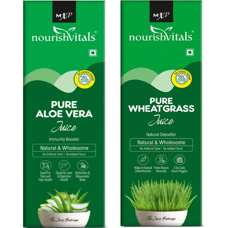 Nourish Vitals Healthcare Juices Combo - Pure Aloe Vera Juice + Pure Wheatgrass Juice