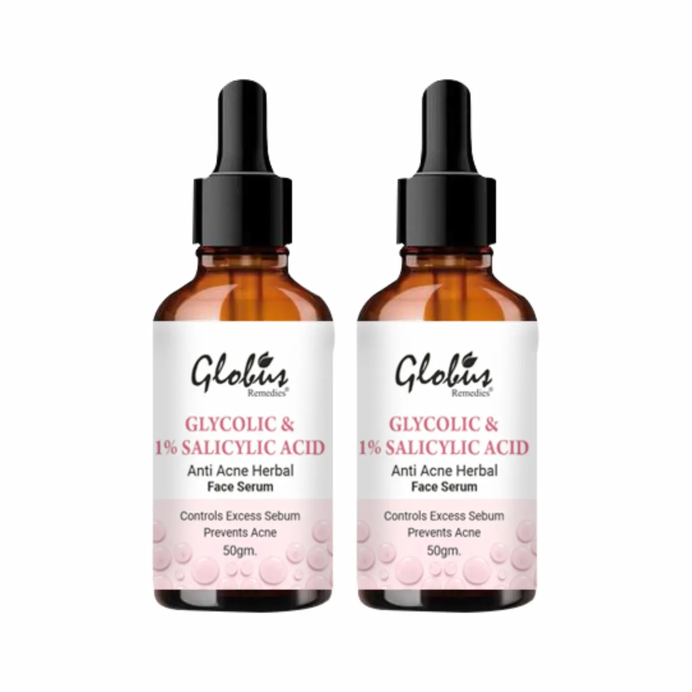 Globus Remedies Glycolic & 1% Salicylic Acid Anti Acne Face Serum, 100ml (Pack of 2)