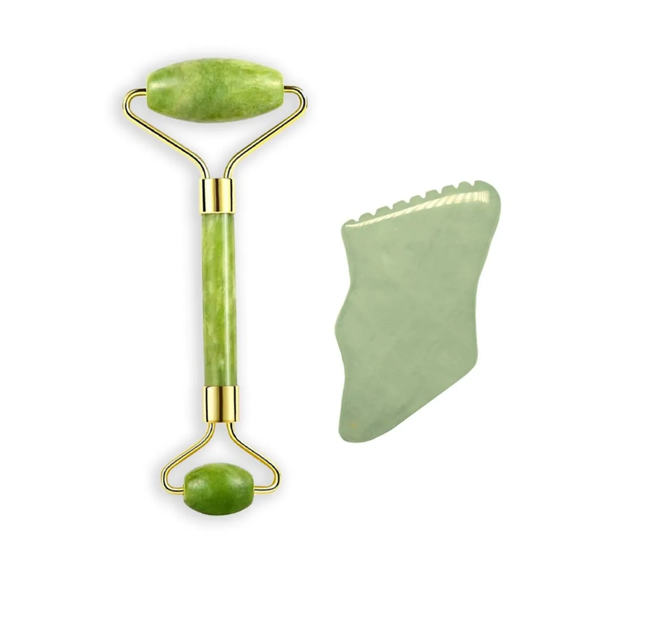 Getmecraft Jade Face Roller And Jade Gua Sha With Teeth Shape Sides And Ridges Massage Tool Set