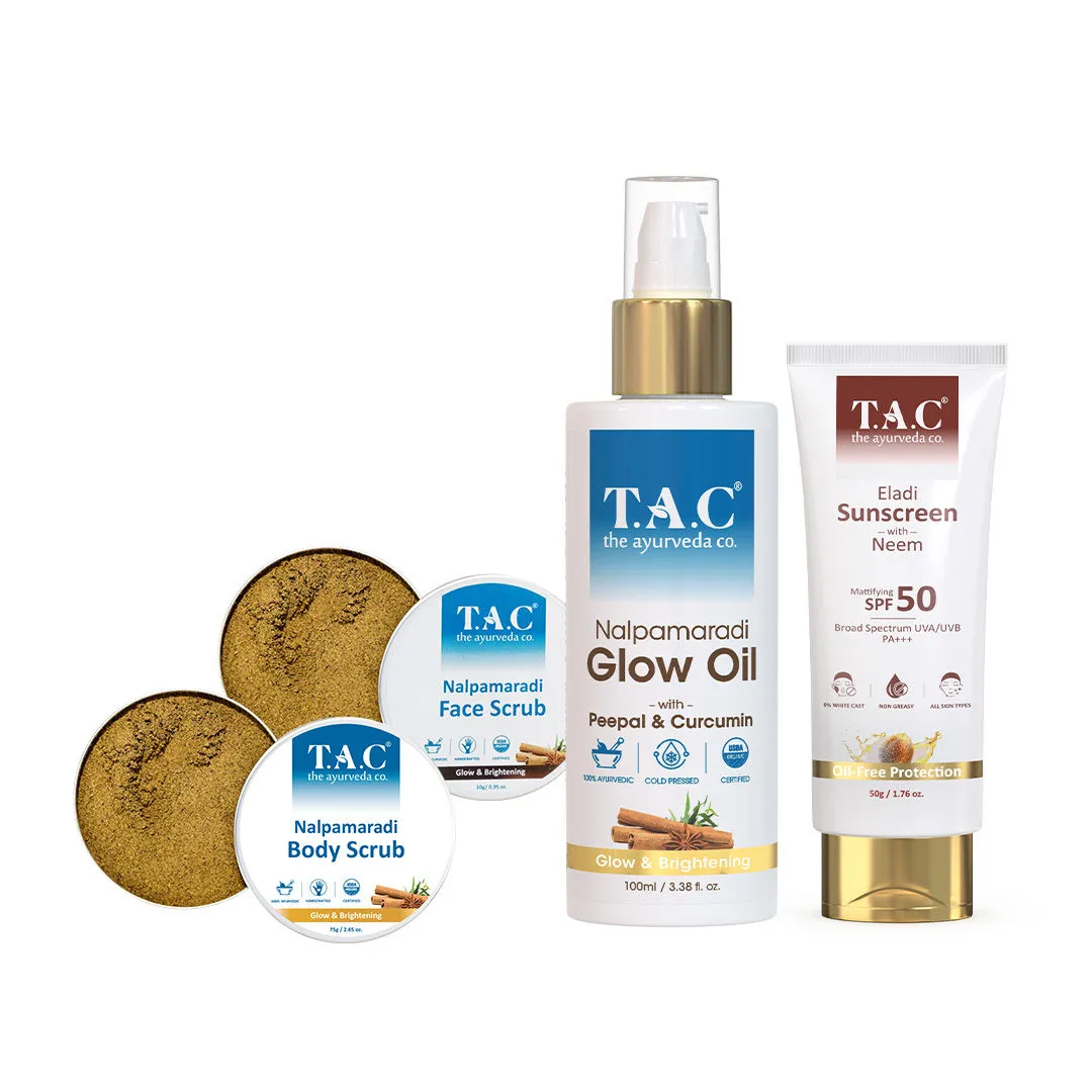 TAC - The Ayurveda Co. Eladi Triphla & Hemp Seed Oil Body Polishing D-Tan Kit with Sunscreen SPF 50