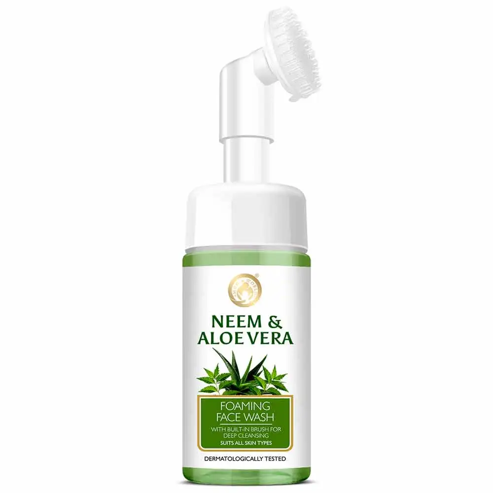 Mom & World Neem & Aloe Vera Foaming Face Wash,  120 ml  with Built in Brush for Deep Cleansing