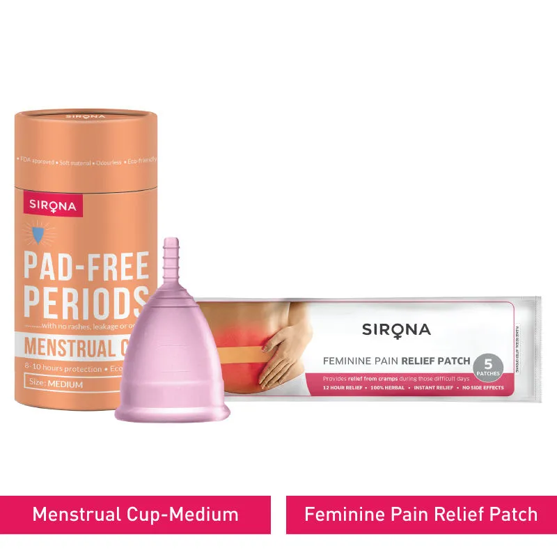 Sirona Fda Approved Menstrual Cup Medium with Sirona Period Pain Relief Patch 5 Patches