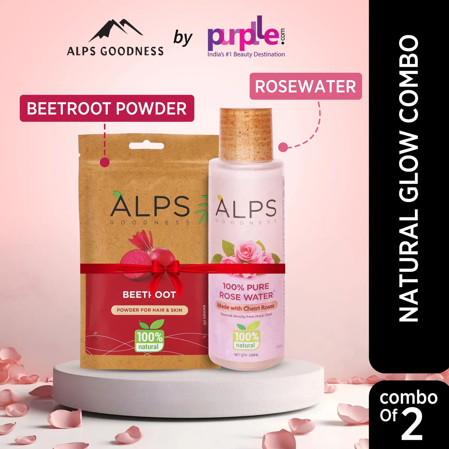 Alps Goodness Natural Glow Combo with Bestselling Beetroot Powder & 100% Pure Rose water I Skin Brightening Duo I Glow up Set I Pack of 2