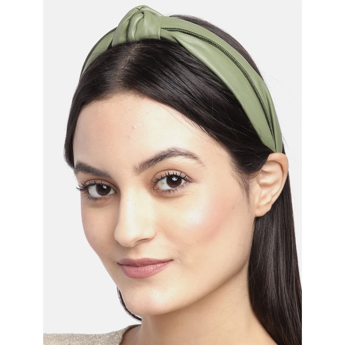 Blueberry Olive Green Synthetic Leather Knot Hairband