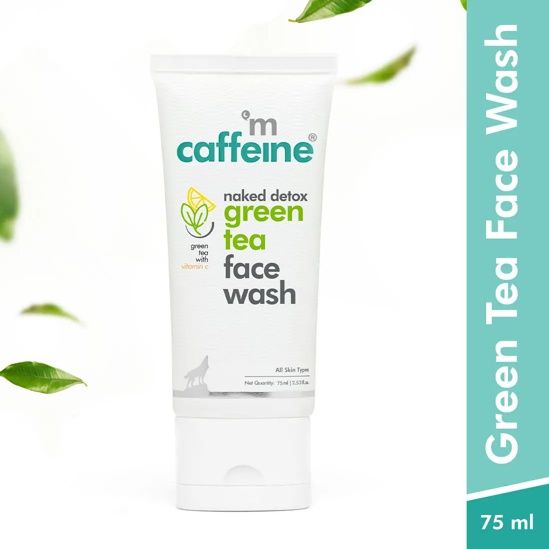 mCaffeine Vitamin C Green Tea Face Wash with Hyaluronic Acid - Dirt Removal Soap Free Face Cleanser (75 ml)