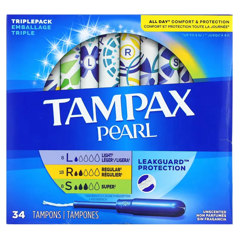 Pearl, Triple Pack, Light/Regular/Super, Unscented, 34 Tampons