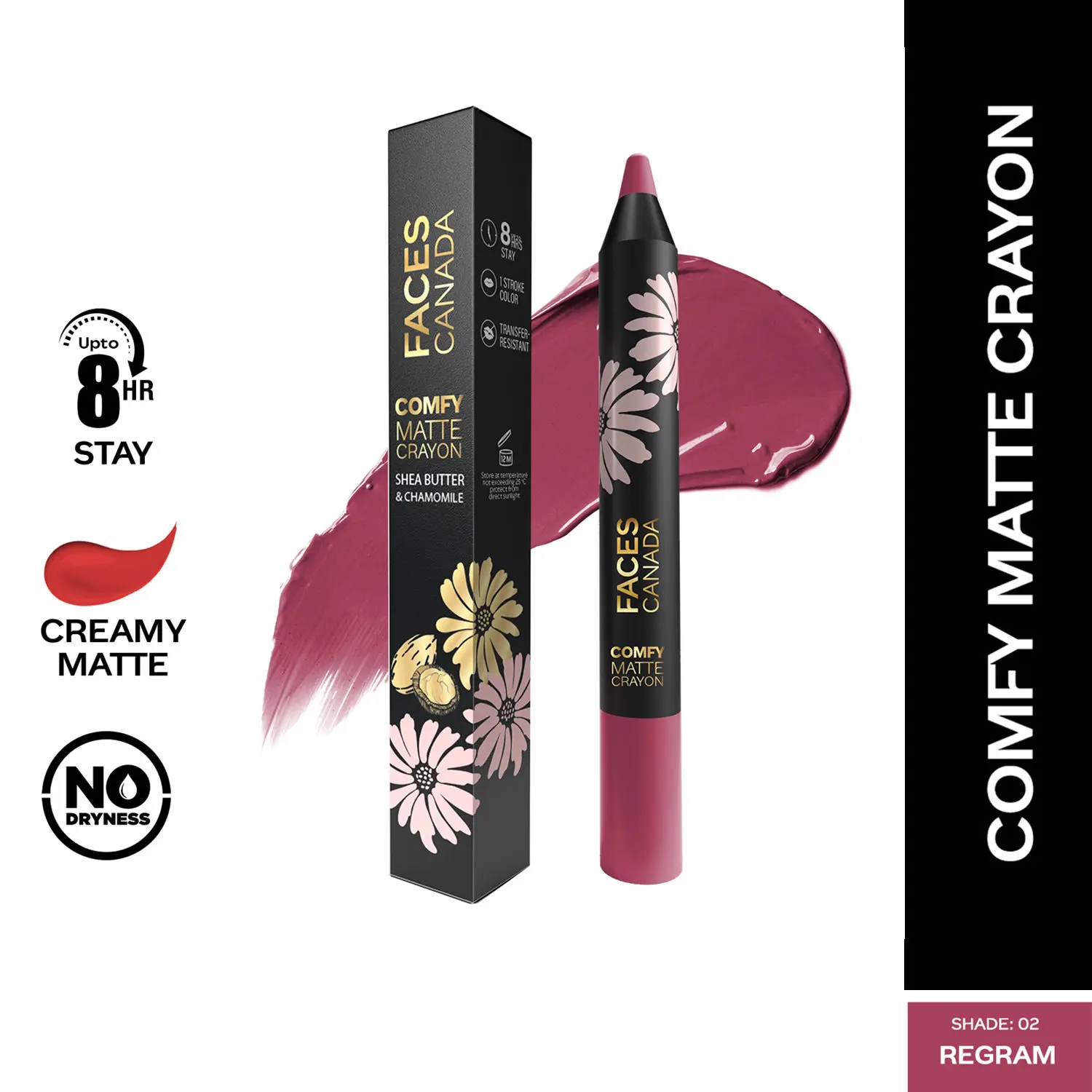 Faces Canada Comfy Matte Crayon I Creamy Matte I Chamomile & Shea Butter I Alcohol-free I Regram 02 2.8g