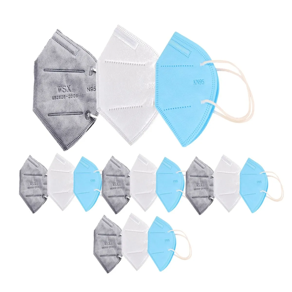 OOMPH Pack Of 12 Kn95/n95 Anti-pollution Reusable 5 Layer Mask Color: Blue,grey,white