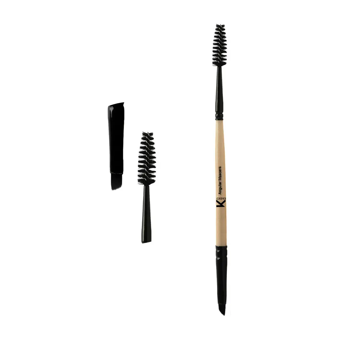 KINDED Mascara Spoolie and Angular Eyebrow Double Sided 2 in 1 Makeup Brush Professional Series for Lashes Curling with Smooth Soft Synthetic Bristles Anti Rust Aluminium Ferrule Wooden Handle Grip