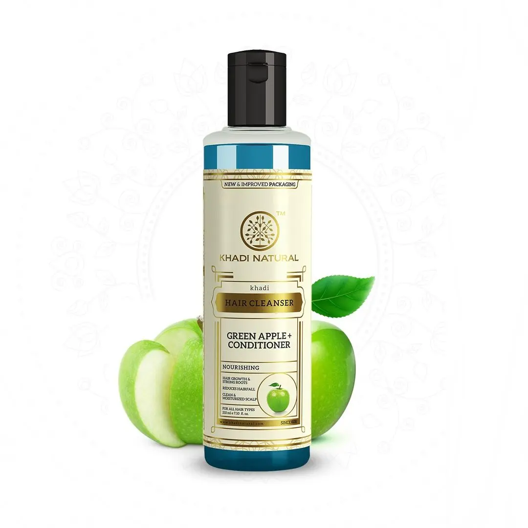 Khadi Natural Green Apple + Conditioner Hair Cleanser | Reduce Hair Fall - (210ml)