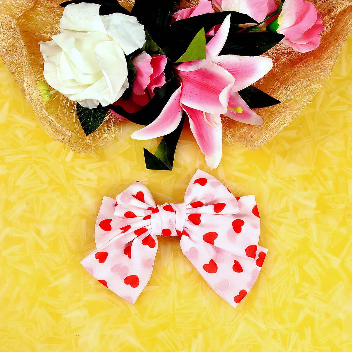 YoungWildFree Bow Red-Printed Designer Scrunchies