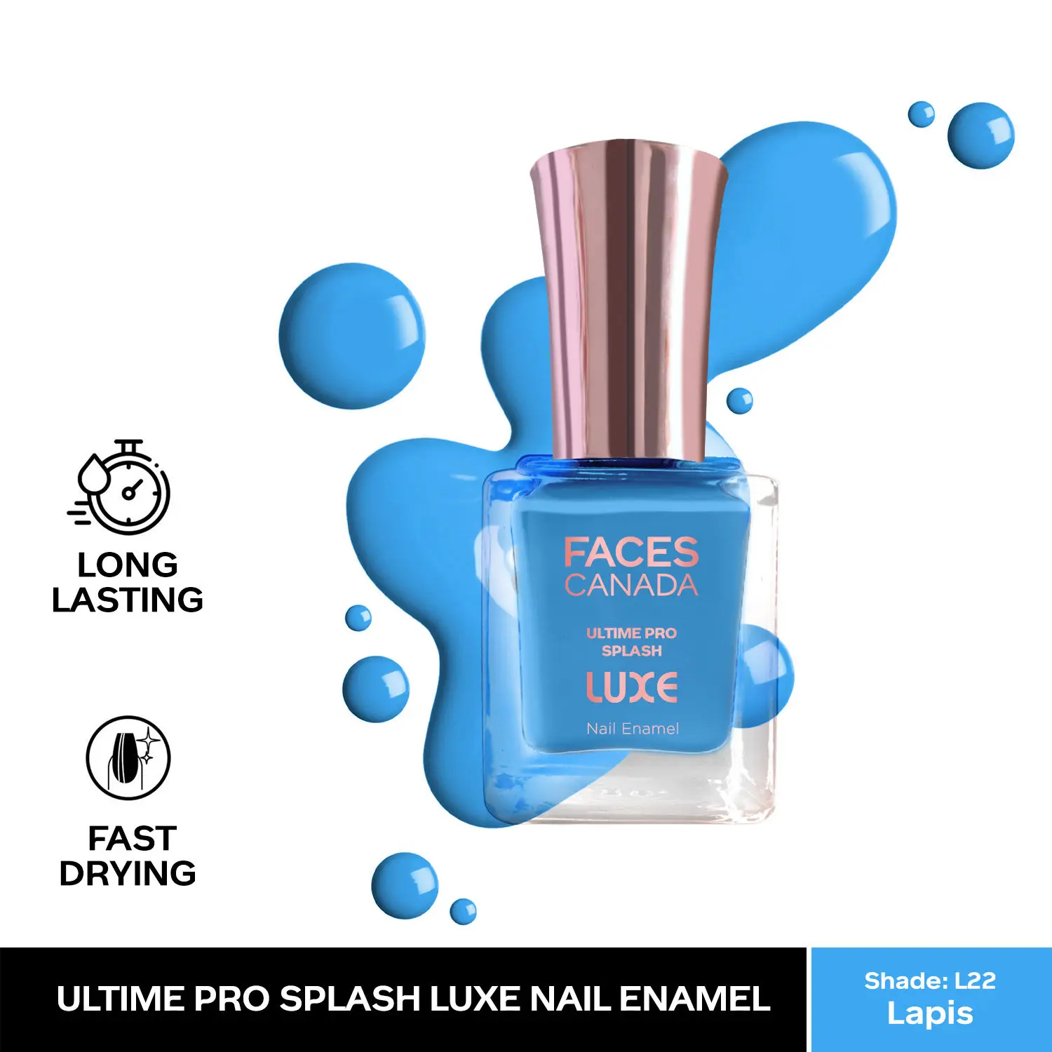 FACESCANADA Ultime Pro Splash Luxe Nail Enamel I Quick-drying I Long lasting I Even-Finish I Vegan I Cruelty-free I Non-Toxic I Ethanol-free I Lapis (L22)12ml