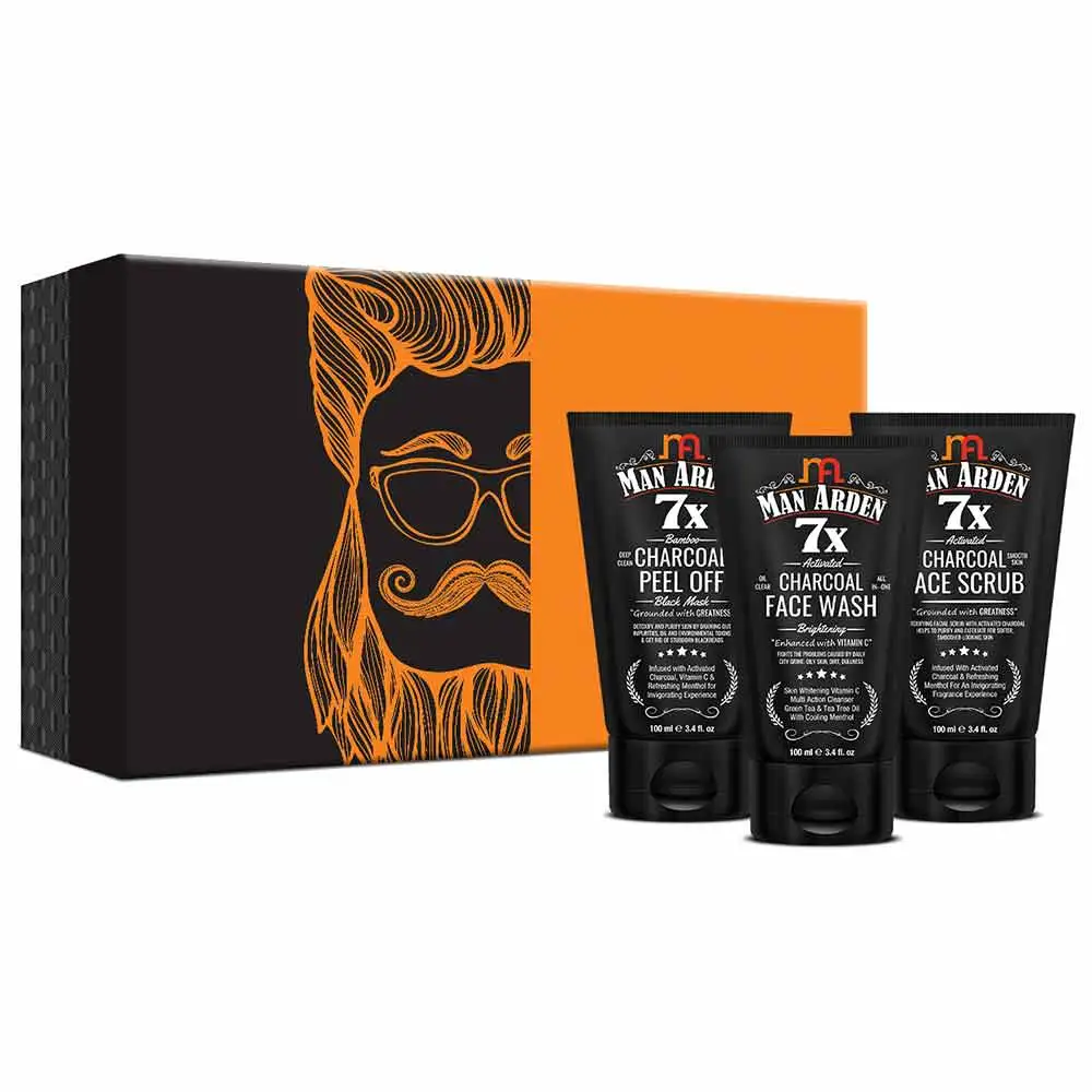 Man Arden Charcoal Anti Pollution Kit,  3 Piece(s)/Pack  Peel Off Mask, Face Wash, Face Scrub (100ml Each)