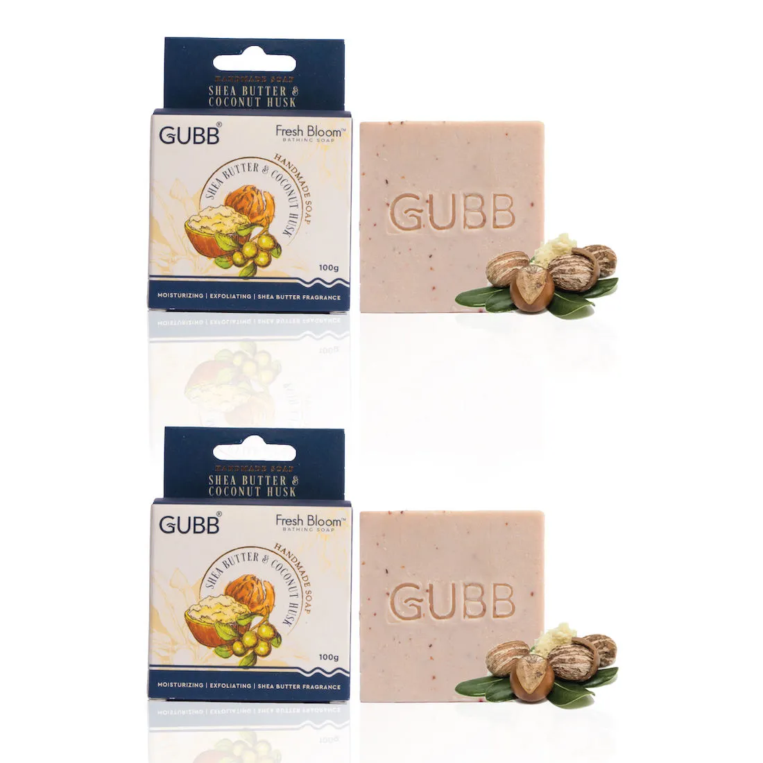 GUBB Fresh Bloom Handmade Bathing Soap With Shea Butter & Coconut Husk Pack Of 2 - 100gm Each